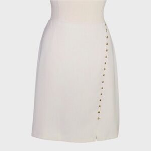 NWT Talbots White A-Line Skirt with Gold Side Buttons